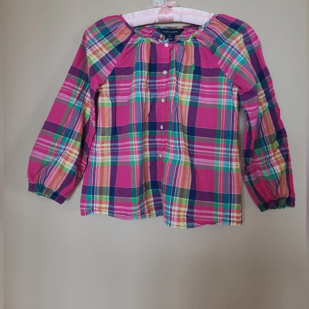 Ralph lauren plaid Blouse button front  girls sz.6X